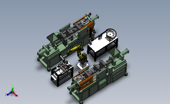注塑件机器人自动预埋件、取件、去毛刺系统设备3D模型SolidWorks三维设计图