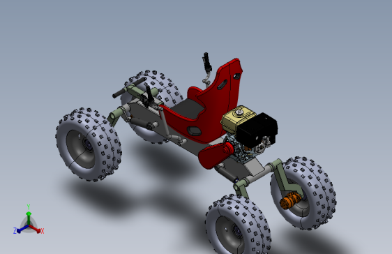 自制单座椅四轮车 3D模型SolidWorks三维设计图