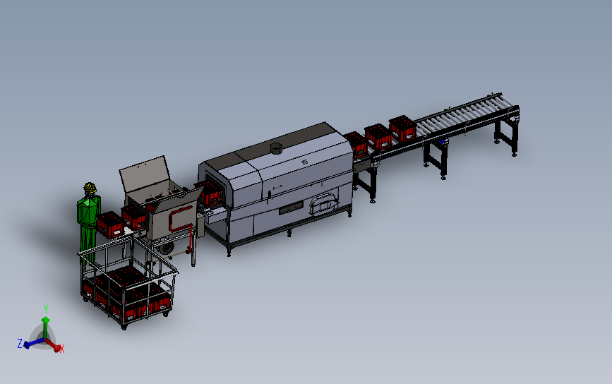 周转筐清洗机（洗箱机、洗筐机） 3D模型SolidWorks三维设计图