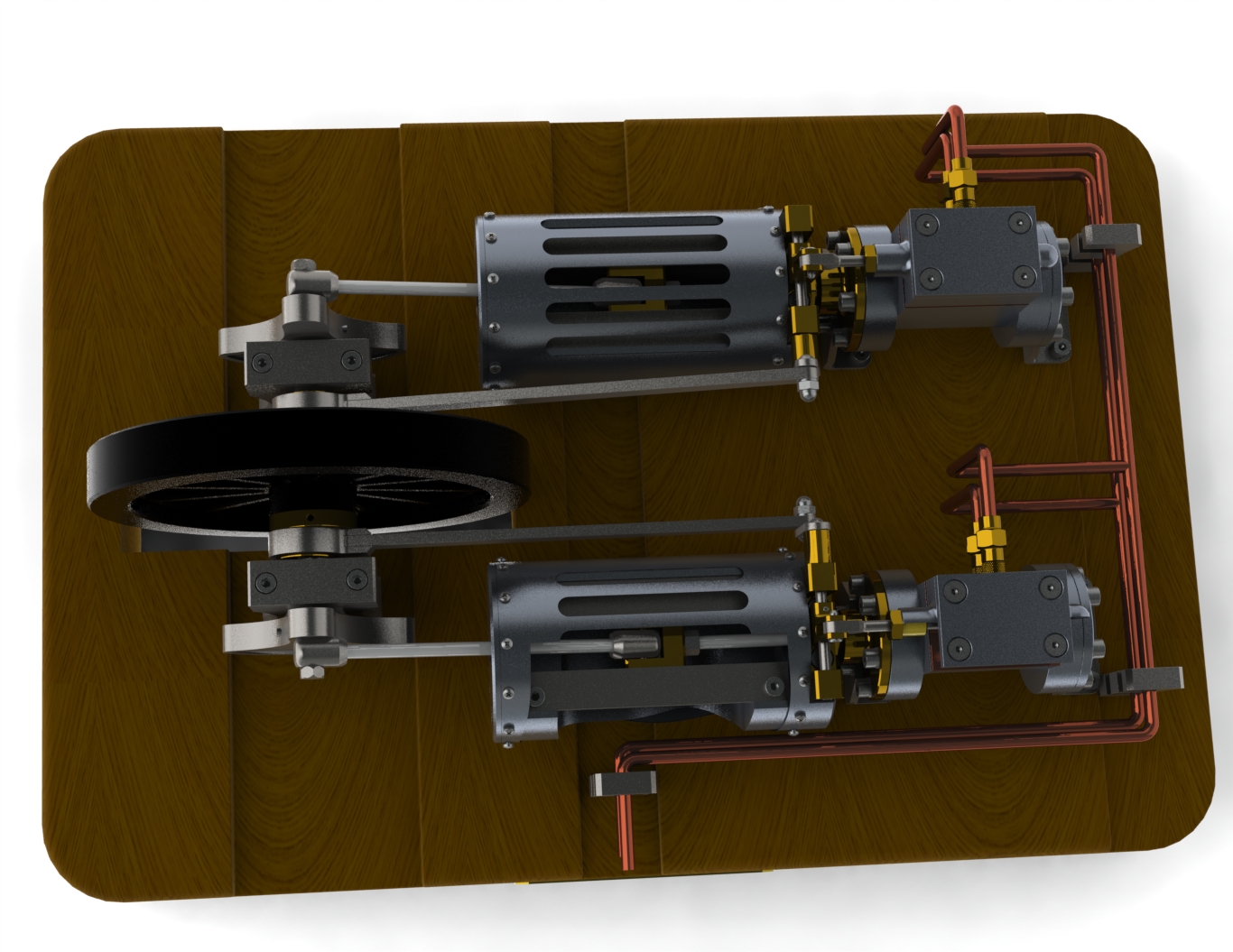 双蒸汽发动机3D模型SolidWorks三维设计图