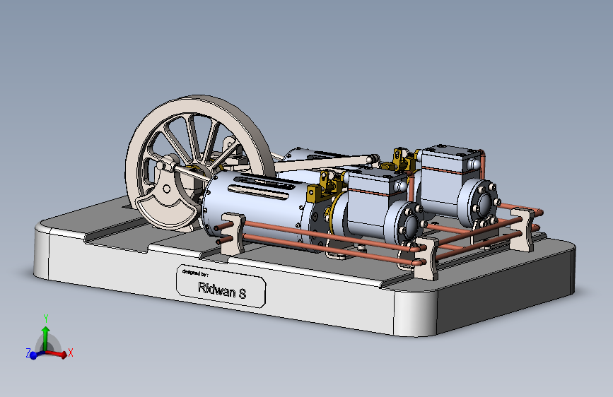 双蒸汽发动机3D模型SolidWorks三维设计图