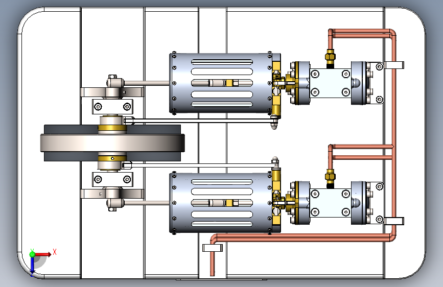 双蒸汽发动机3D模型SolidWorks三维设计图