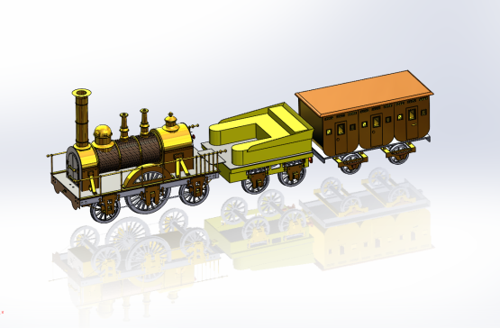 1839年荷兰的第一台蒸汽机车结构模型3D图纸 Solidworks设计 附平面工程图