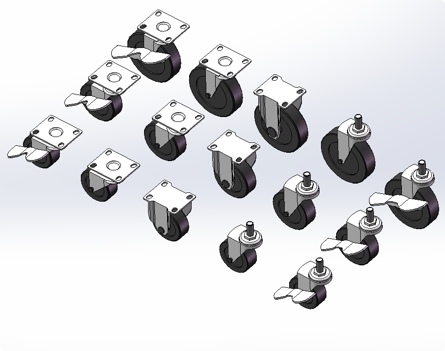 脚轮脚轮2.5寸 3寸 4寸脚轮合集SolidWorks建模