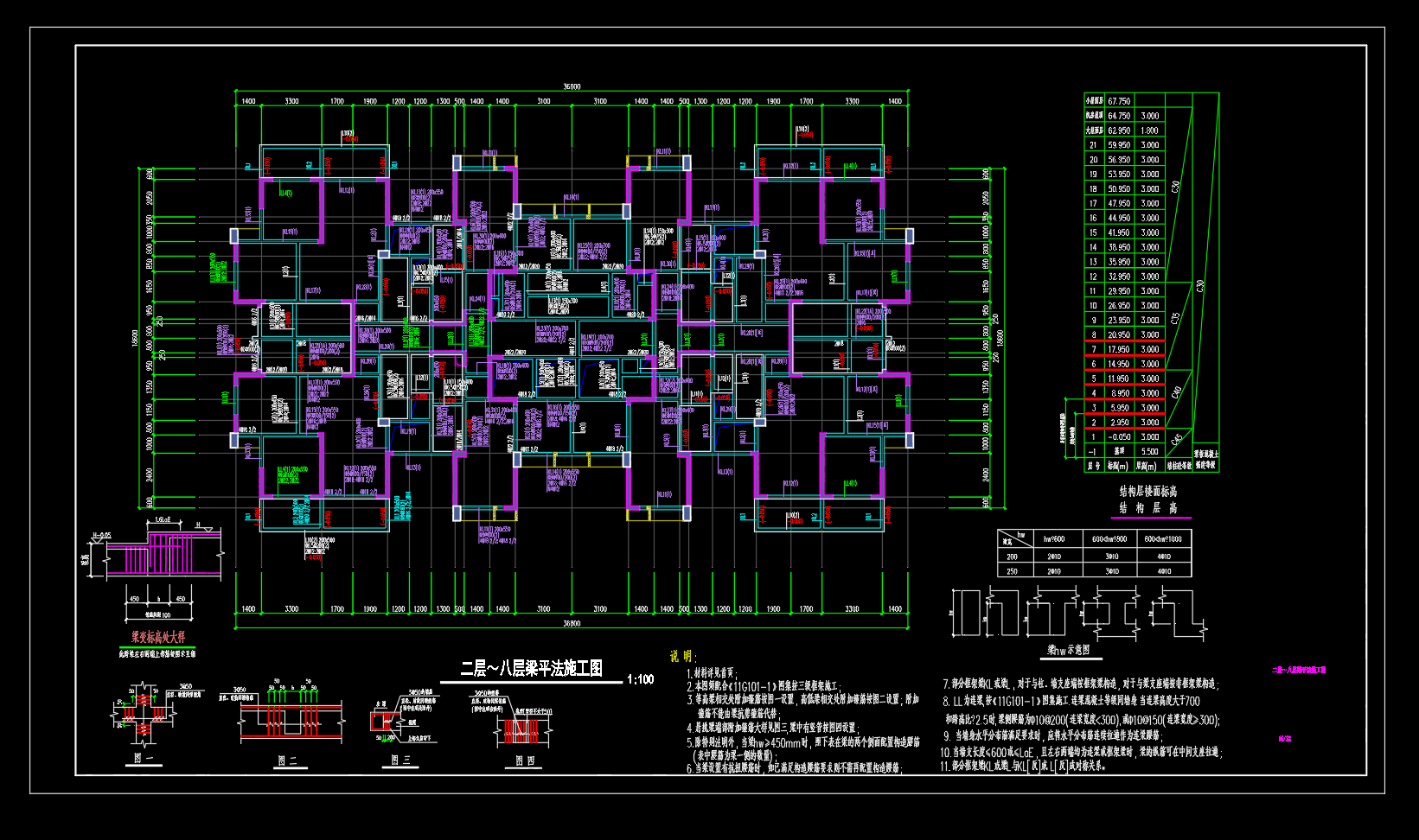 剪力墙结构住宅楼结构施工图(21层筏板基础)