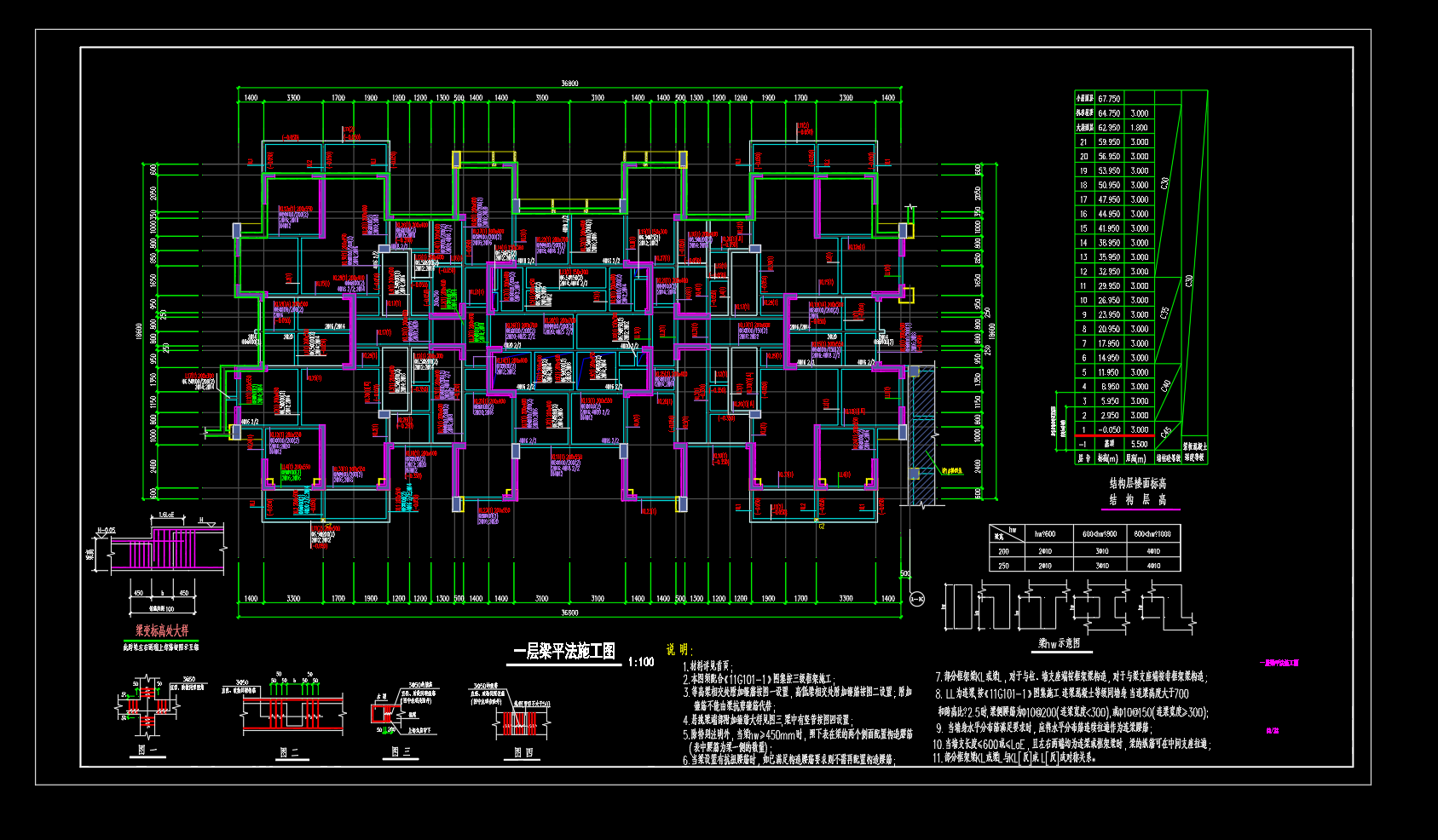 剪力墙结构住宅楼结构施工图(21层筏板基础)