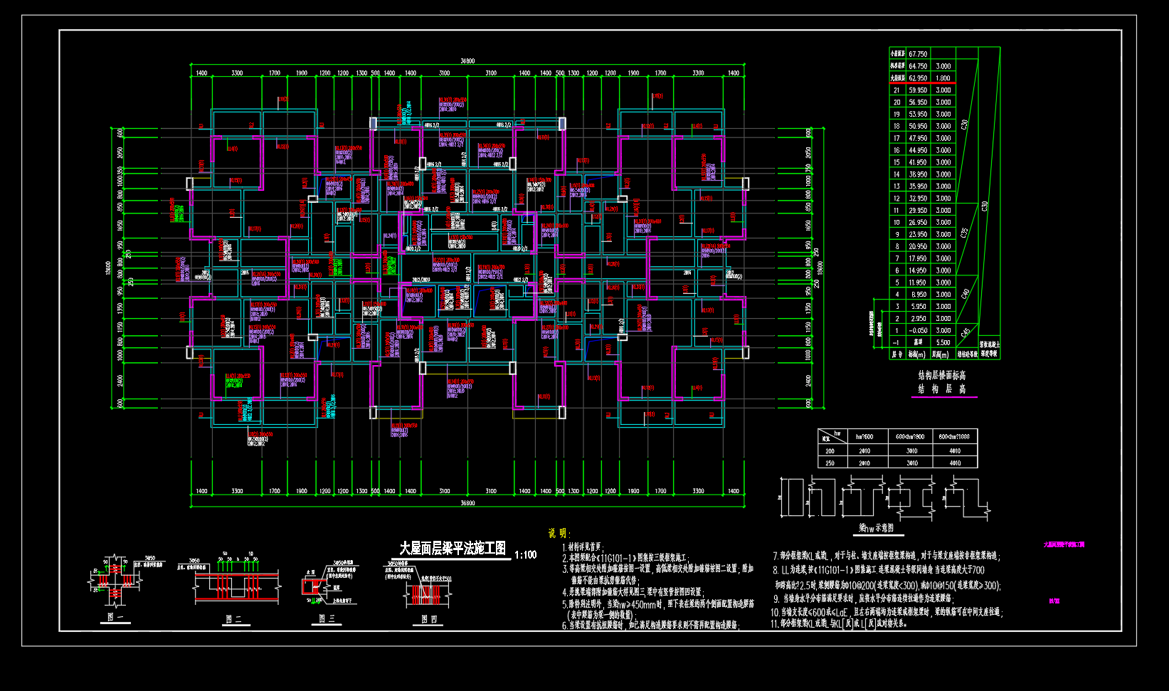 剪力墙结构住宅楼结构施工图(21层筏板基础)