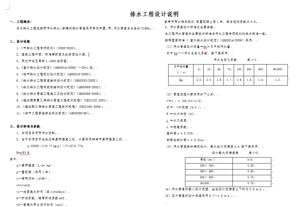 湖南二公里市政道路给排水施工图