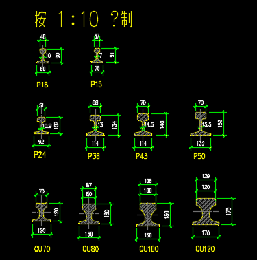 多种型号钢轨CAD剖面图