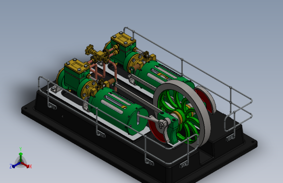 卧式双缸蒸汽机 3D模型SolidWorks三维设计图
