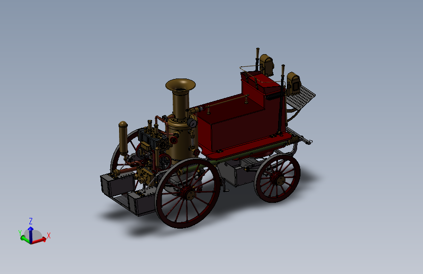 尚德梅森蒸汽消防车 SW设计 3D模型SolidWorks三维设计图