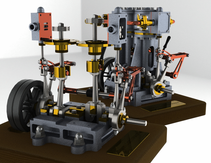 立式双缸发动机 3D模型SolidWorks三维设计图