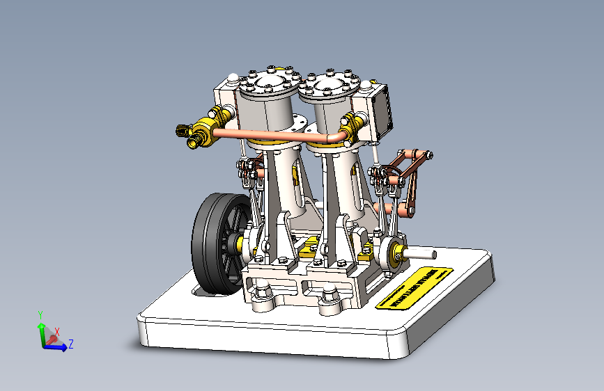 立式双缸发动机 3D模型SolidWorks三维设计图