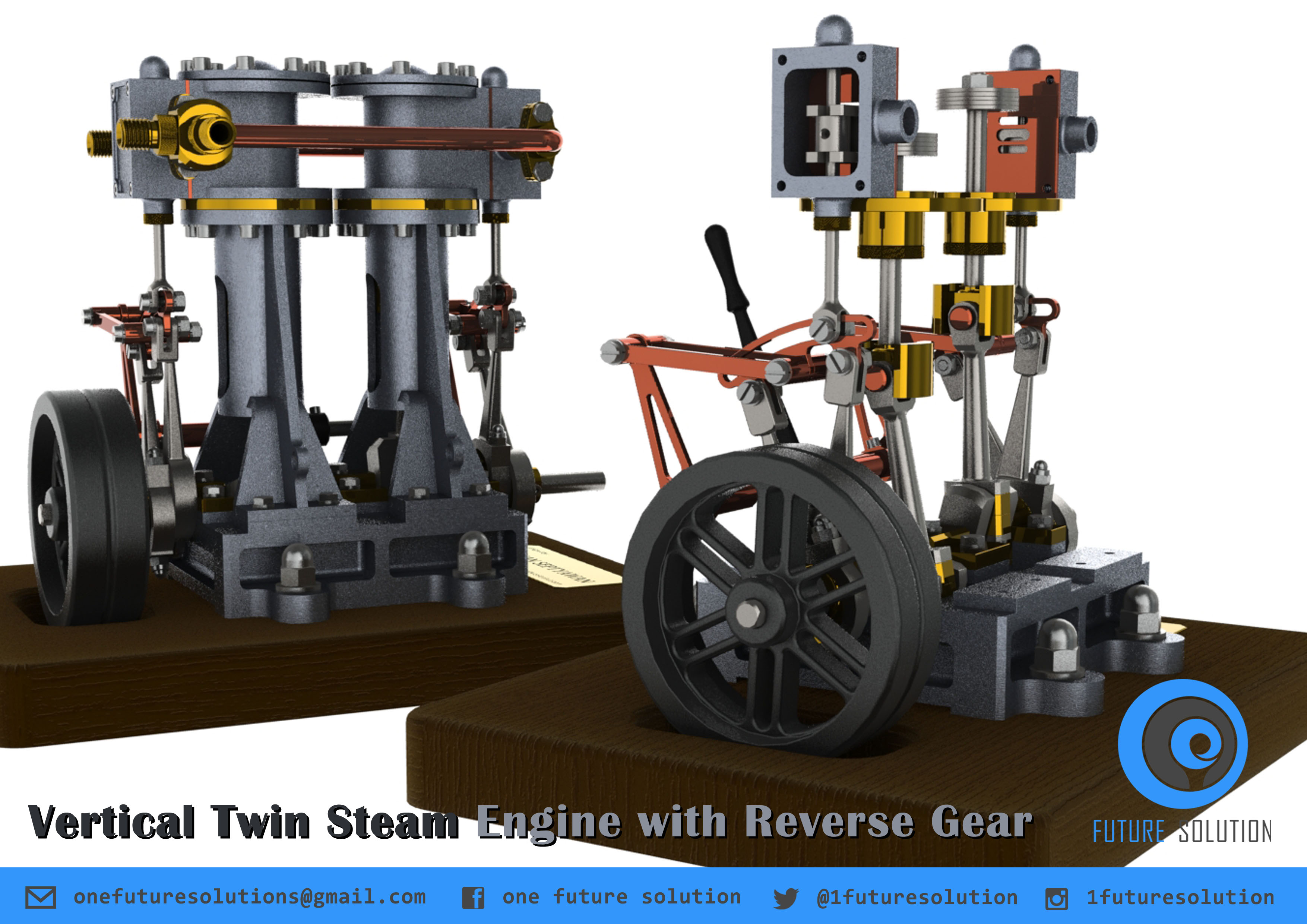 立式双缸发动机 3D模型SolidWorks三维设计图