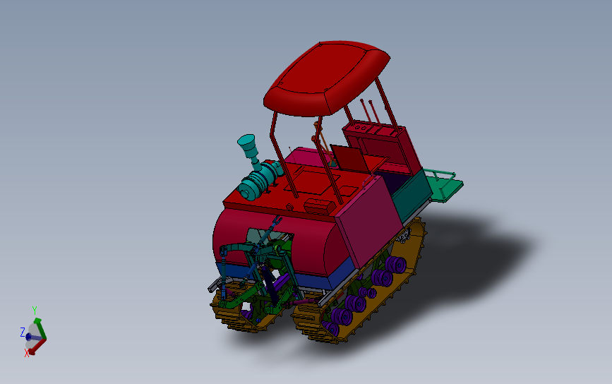 履带式拖拉机(旋耕机) 3D模型SolidWorks三维设计图