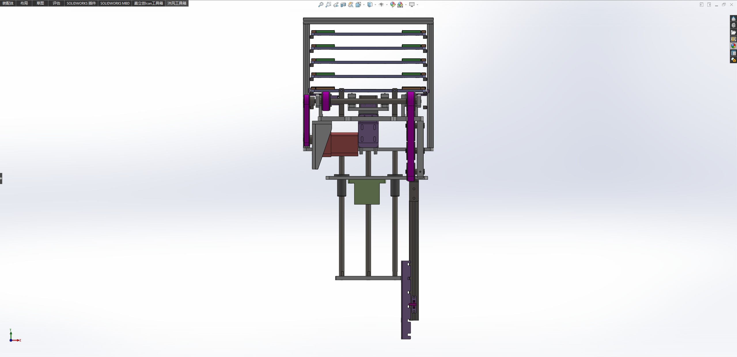 基于双列皮带机的升降料框送料机构