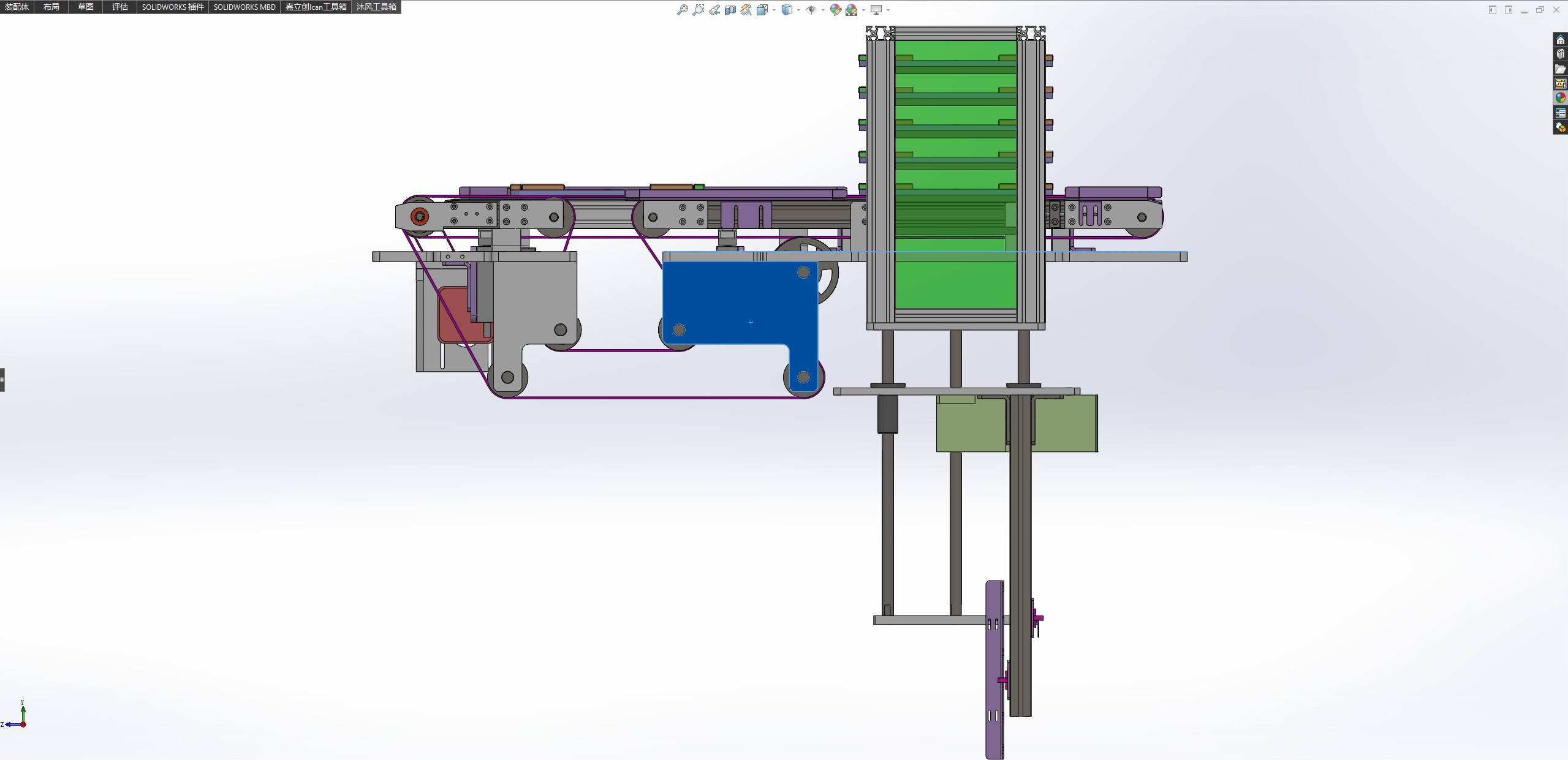 基于双列皮带机的升降料框送料机构