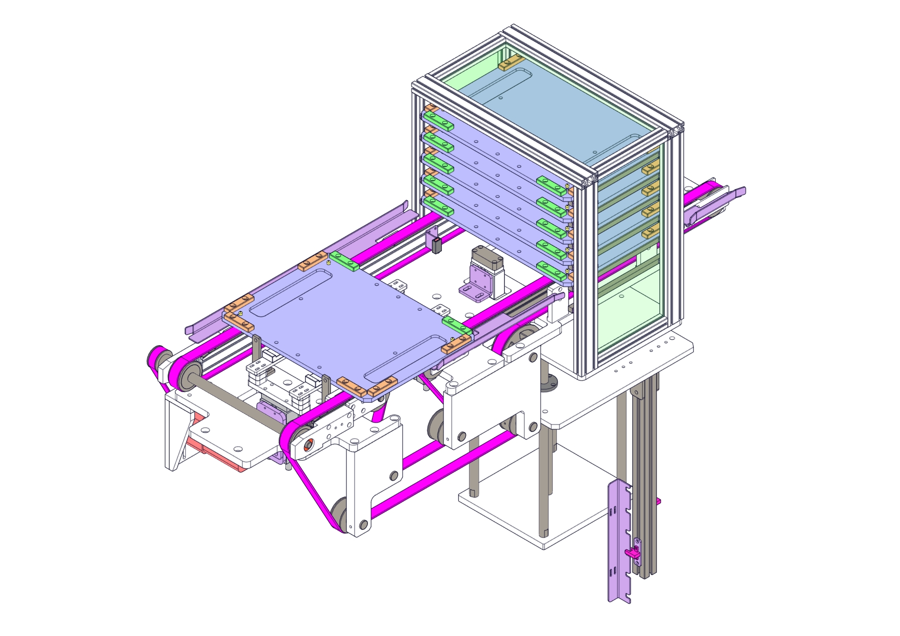 基于双列皮带机的升降料框送料机构