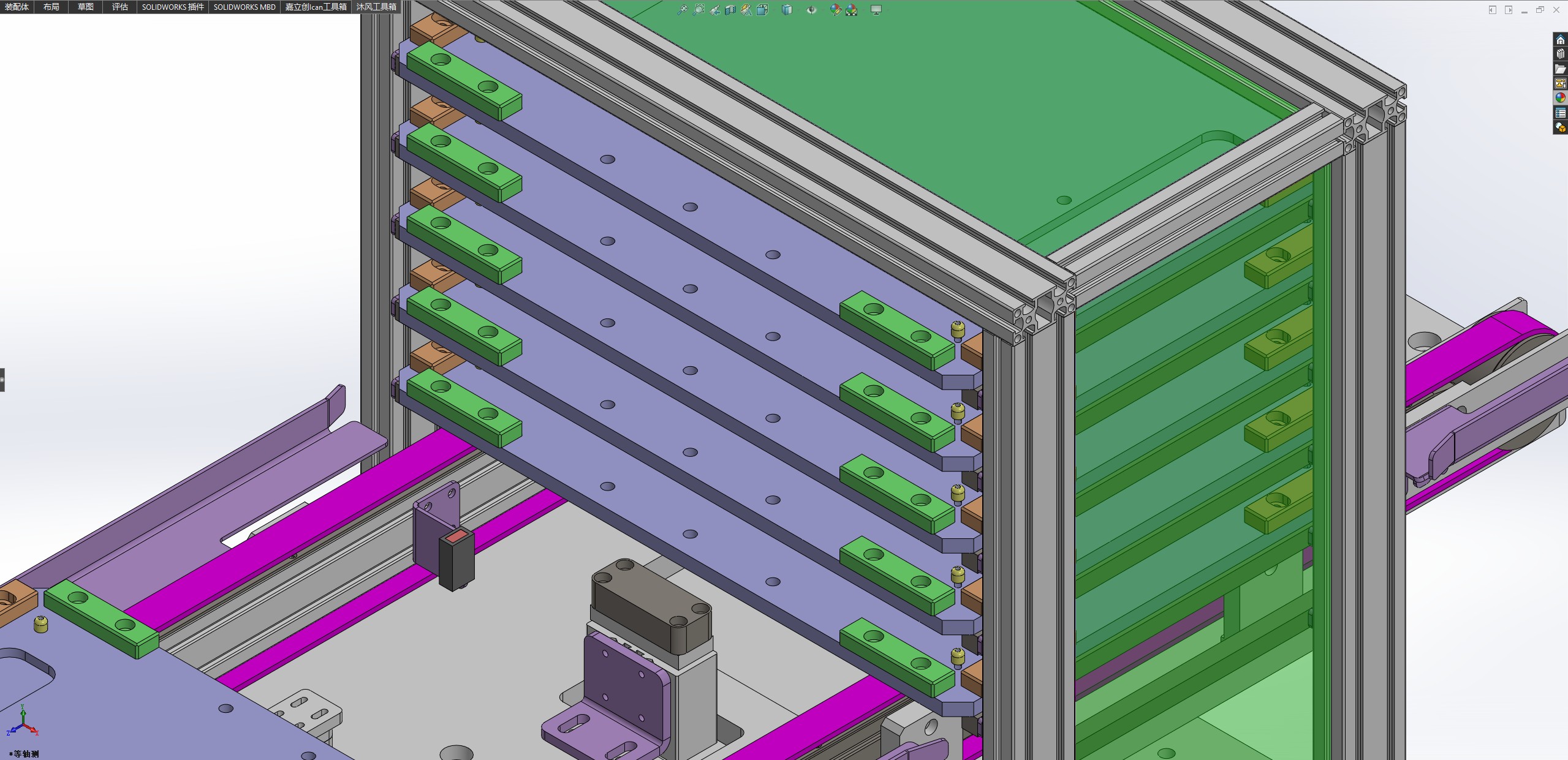 基于双列皮带机的升降料框送料机构
