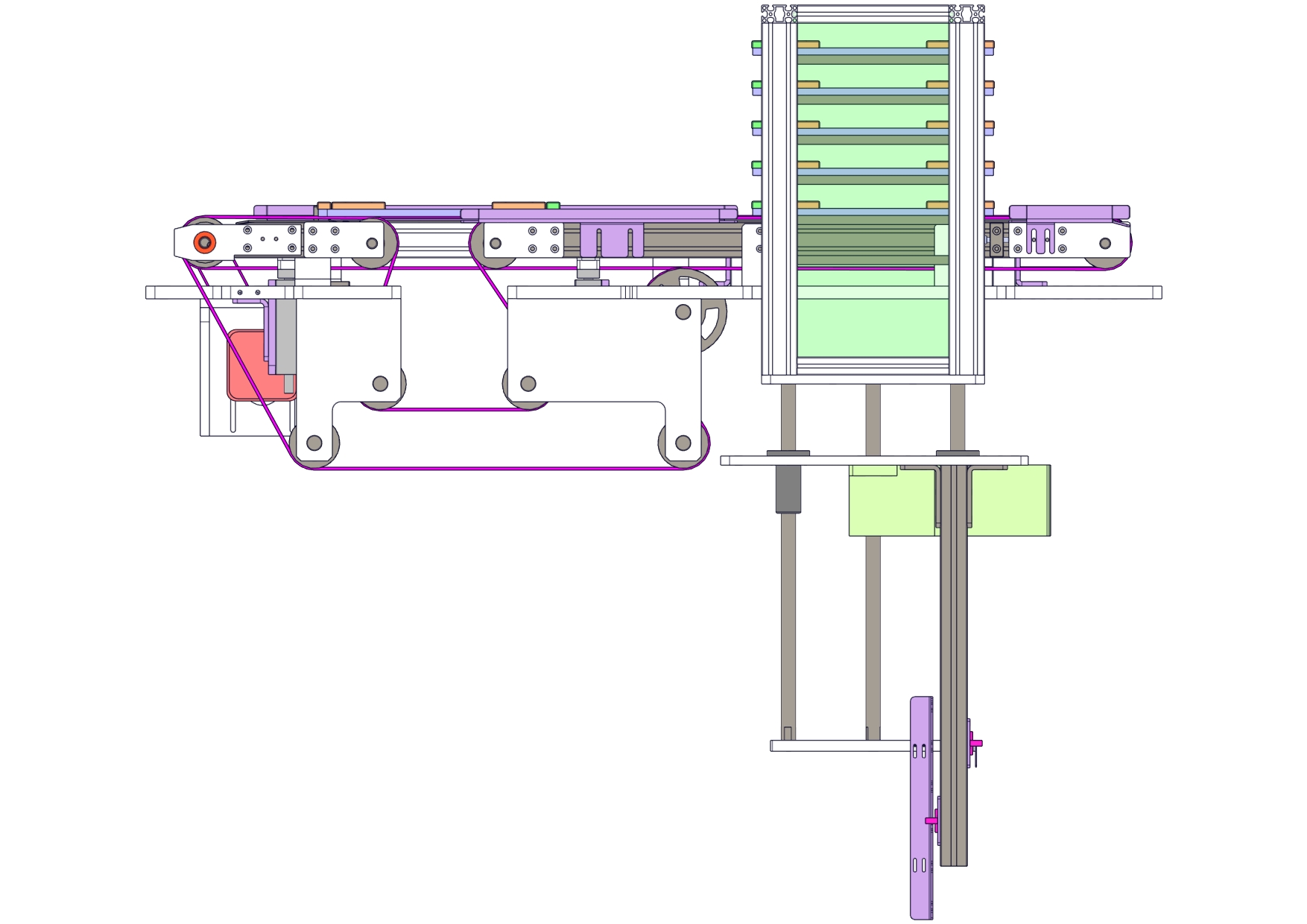 基于双列皮带机的升降料框送料机构