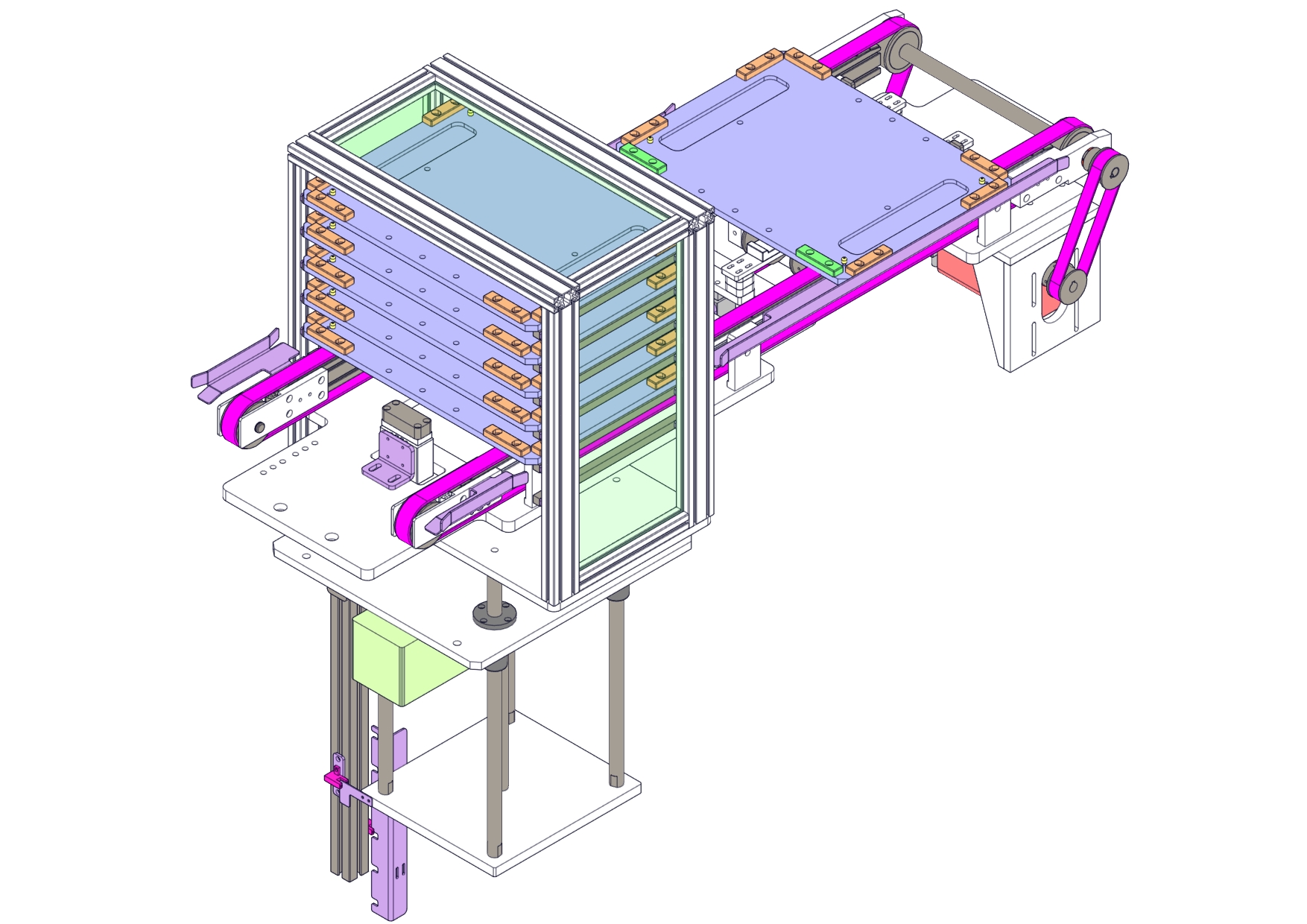 基于双列皮带机的升降料框送料机构