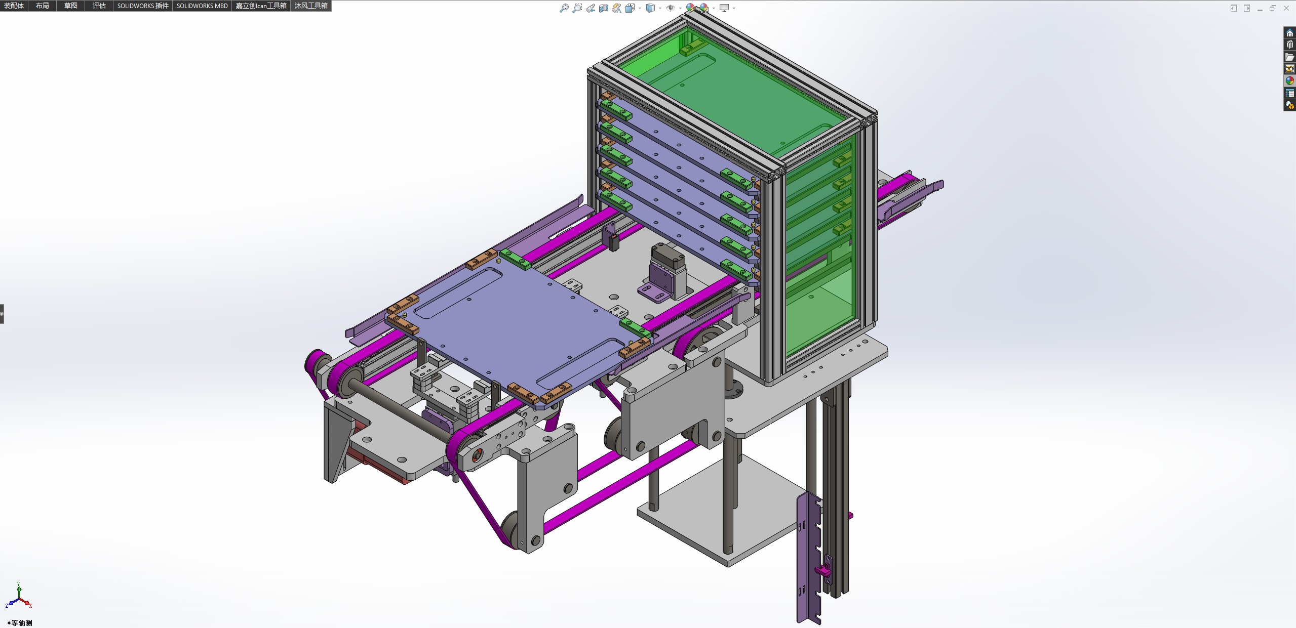基于双列皮带机的升降料框送料机构