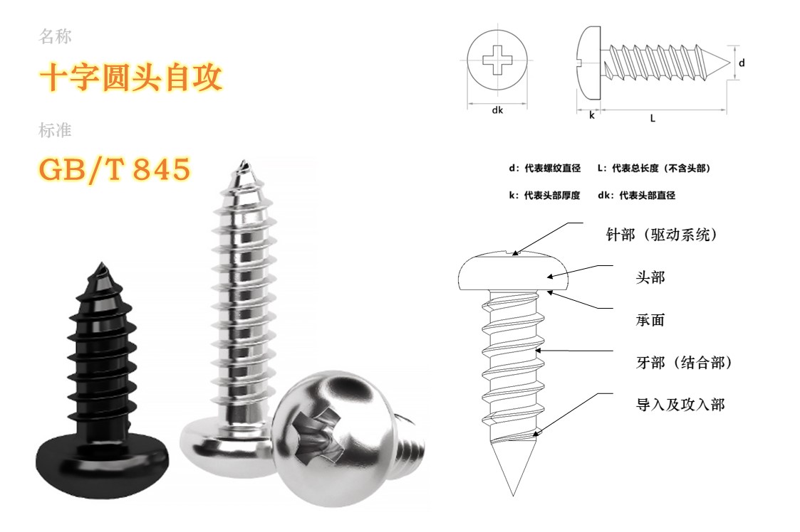 某宝同尺寸|PA十字槽圆头尖尾自攻螺钉M1.5-M5