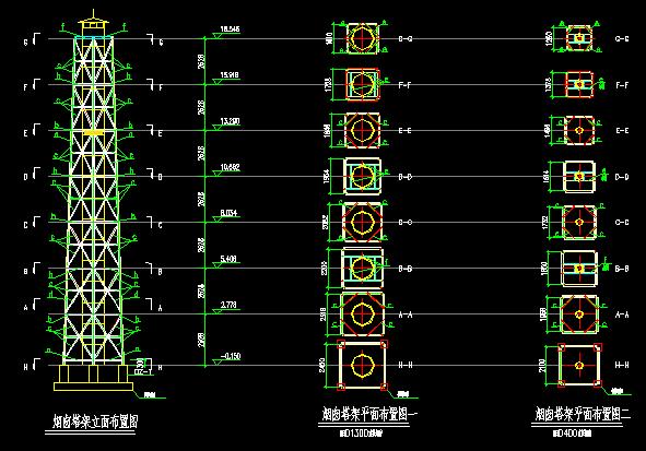 3种烟囱塔架结构图