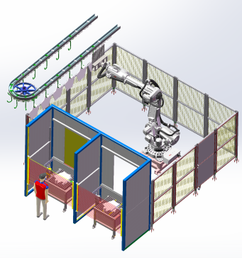 机器人自动化悬挂链下料三维