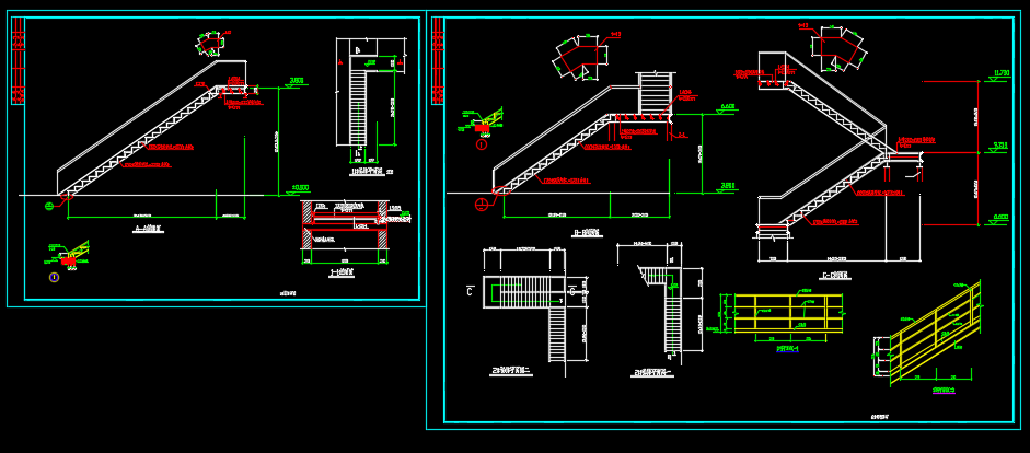 钢结构楼梯平面立剖面图