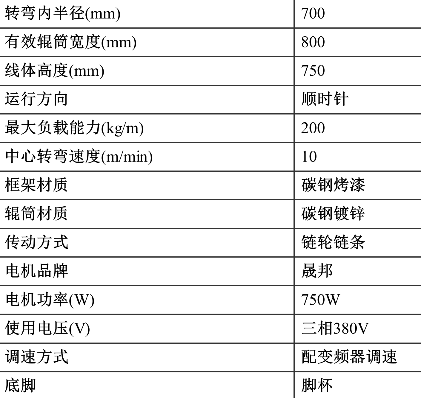 宽度800,内转弯半径700,90度滚筒输送机